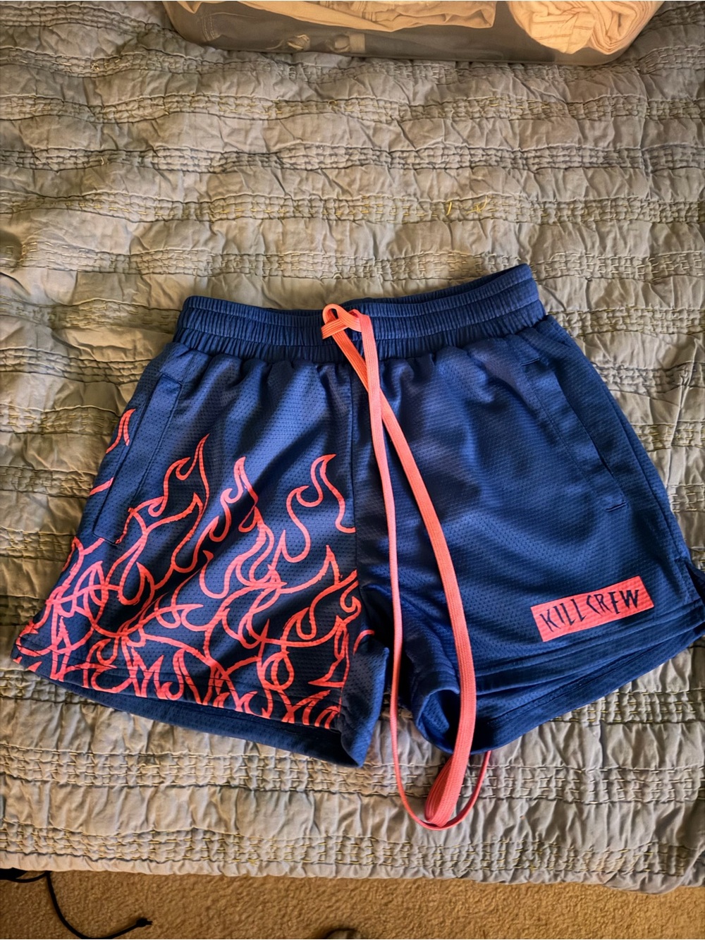 Kill Crew Navy Athletic Shorts with Pink Flame Accents